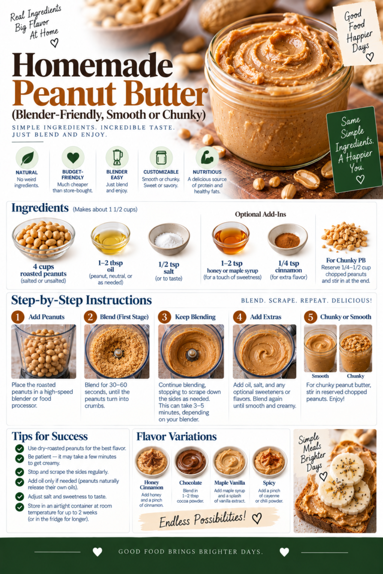 Homemade Peanut Butter (Blender-Friendly, Smooth or Chunky)