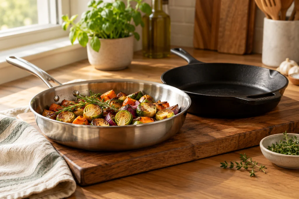 Kitchen equipment illustration for Best Oven-Safe Pans: Top Skillets and Pans for Stovetop-to-Oven Cooking