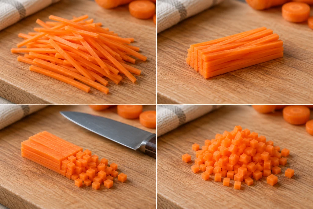 Begin with even carrot matchsticks.