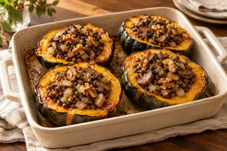Lentil & Mushroom Stuffed Acorn Squash — finished-dish illustration